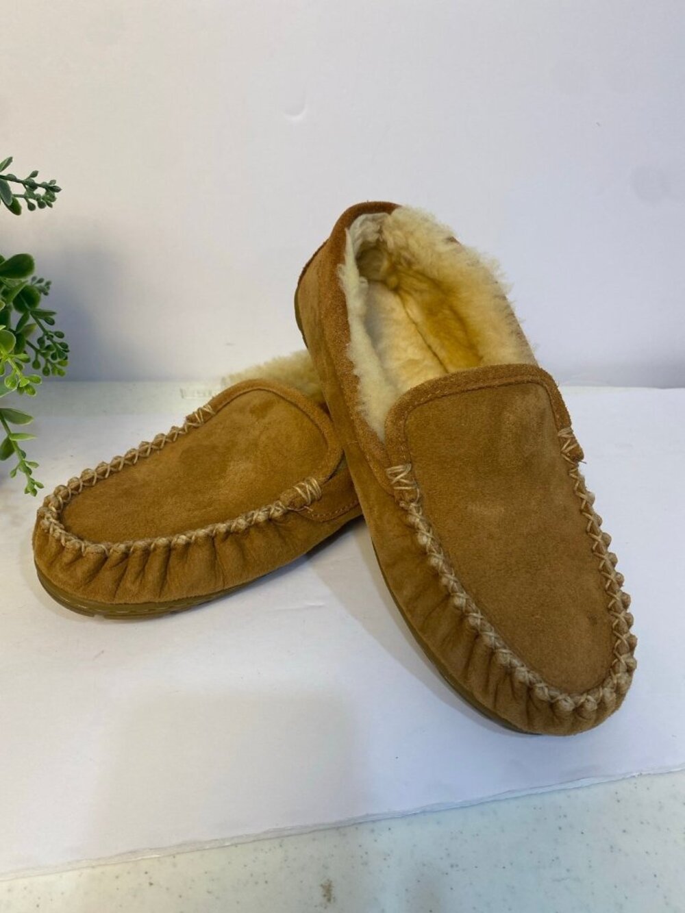 LL BEAN Wicked Good Venetian Slippers Brown Suede Shearling Moccasins Women 8
